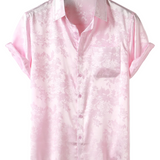 Men's Short Sleeve Satin Cotton Shirt in Floral Pattern Casual