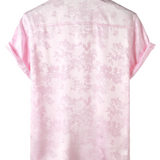 Men's Short Sleeve Satin Cotton Shirt in Floral Pattern Casual