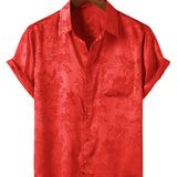 Men's Short Sleeve Satin Cotton Shirt in Floral Pattern Casual