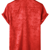 Men's Short Sleeve Satin Cotton Shirt in Floral Pattern Casual