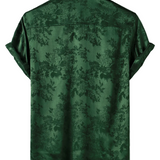 Men's Short Sleeve Satin Jersey Shirt with Floral Print