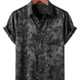Men's Short Sleeve Satin Cotton Shirt in Floral Pattern Casual