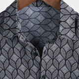 Short Sleeve Cotton Shirt with Pocket in Retro Geometric Pattern for Men