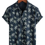 Short Sleeve Hawaiian Shirt Made of Cotton with Palm Pattern for Men
