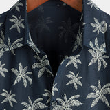 Short Sleeve Hawaiian Shirt Made of Cotton with Palm Pattern for Men