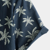 Short Sleeve Hawaiian Shirt Made of Cotton with Palm Pattern for Men