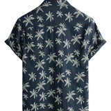 Short Sleeve Hawaiian Shirt Made of Cotton with Palm Pattern for Men