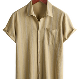 Summer Men's Vintage Striped Cotton Hawaiian Shirt with Chest Buttons