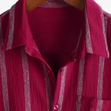 Summer Men's Vintage Striped Cotton Hawaiian Shirt with Chest Buttons
