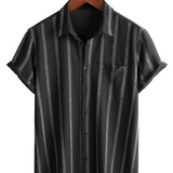 Summer Men's Vintage Striped Cotton Hawaiian Shirt with Chest Buttons