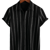 Summer Men's Vintage Striped Cotton Hawaiian Shirt with Chest Buttons