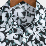 Cotton Vacation Shirt in Tropical Style with Floral Pattern, Short Sleeve for Men