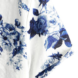 Men's Hawaiian Shirt in Cotton with Blue Floral Pattern, Short Sleeve, Button-Up with White Collar
