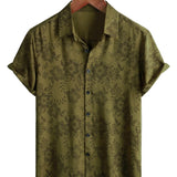 Men's Vintage Floral Cotton Shirt Green Short Sleeve Cool Retro Summer 70s