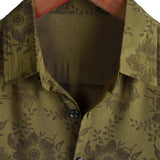 Men's Vintage Floral Cotton Shirt Green Short Sleeve Cool Retro Summer 70s