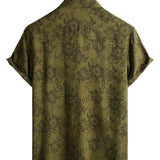Men's Vintage Floral Cotton Shirt Green Short Sleeve Cool Retro Summer 70s
