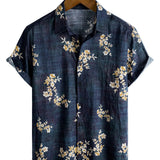 Men's Casual Short Sleeve Floral Pattern Cotton Shirt