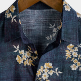 Men's Casual Short Sleeve Floral Pattern Cotton Shirt