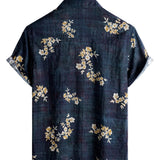 Men's Casual Short Sleeve Floral Pattern Cotton Shirt