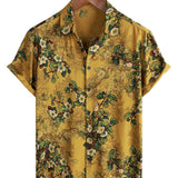 Men's Vintage Casual Cotton Shirt with Flowers and Short Sleeves