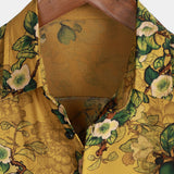 Men's Vintage Casual Cotton Shirt with Flowers and Short Sleeves
