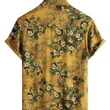 Men's Vintage Casual Cotton Shirt with Flowers and Short Sleeves