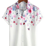 Men's Cotton Floral Shirts, Summer T-Shirt with Floral Pattern and Short Sleeves