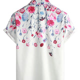 Men's Cotton Floral Shirts, Summer T-Shirt with Floral Pattern and Short Sleeves