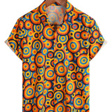 Vintage Orange Geometric Pattern Shirt from the 70s for Men with Buttons