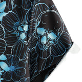 Short Sleeve Skull Flower Button Cotton Shirt Blue Casual for Men