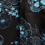 Short Sleeve Skull Flower Button Cotton Shirt Blue Casual for Men