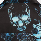 Short Sleeve Skull Flower Button Cotton Shirt Blue Casual for Men