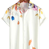 Men's Summer Cotton Floral Shirt, Short Sleeves, With Buttons, For Vacation