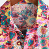 Men's Hawaiian Cotton Shirt in Pink Flowers with Short Sleeves for Summer
