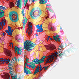 Men's Hawaiian Cotton Shirt in Pink Flowers with Short Sleeves for Summer
