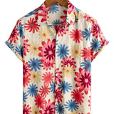 Men's Hawaiian Short Sleeve Shirt with Daisy Flowers for Summer at the Beach