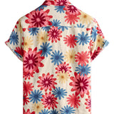 Men's Hawaiian Short Sleeve Shirt with Daisy Flowers for Summer at the Beach