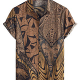 Men's Retro Vintage Cotton Shirt with Buttons for Beach Holidays with Short Sleeves