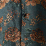 Blue Summer Cotton Shirt with Retro Floral Pattern for Men