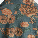 Blue Summer Cotton Shirt with Retro Floral Pattern for Men