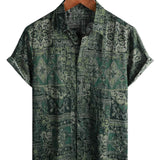 Men's Cotton Shirt in Retro Floral Paisley Pattern, Green, Short Sleeve