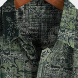 Men's Cotton Shirt in Retro Floral Paisley Pattern, Green, Short Sleeve