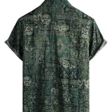 Men's Cotton Shirt in Retro Floral Paisley Pattern, Green, Short Sleeve