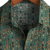 Men's Vintage Cotton Paisley Print Shirt from the 70s, Green, Boho, Retro, Tribal, Short Sleeve