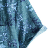 Retro Cotton Casual Short Sleeve Shirt with Floral Pocket in Blue for Men
