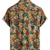 Short Sleeve Breathable Cotton Shirt with Vintage Botanical Print for Men
