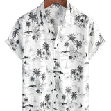 White Aloha Short Sleeve Cotton Shirt with Tropical Pineapple and Palm Pattern for Men