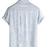 Men's Short Sleeve Cotton Shirt with Pocket in Black Stripes, Breathable