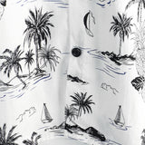White Aloha Short Sleeve Cotton Shirt with Tropical Pineapple and Palm Pattern for Men