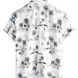 White Aloha Short Sleeve Cotton Shirt with Tropical Pineapple and Palm Pattern for Men